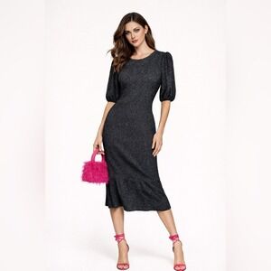 Max + Ash Puff Sleeve Sweater Midi Dress‎ Gray M NWOT